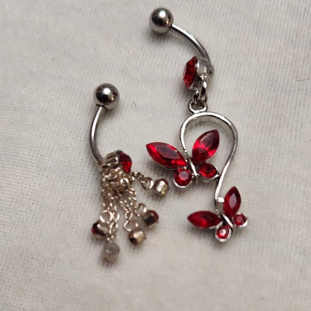 Elegant Red Butterfly And Stone Belly Rings